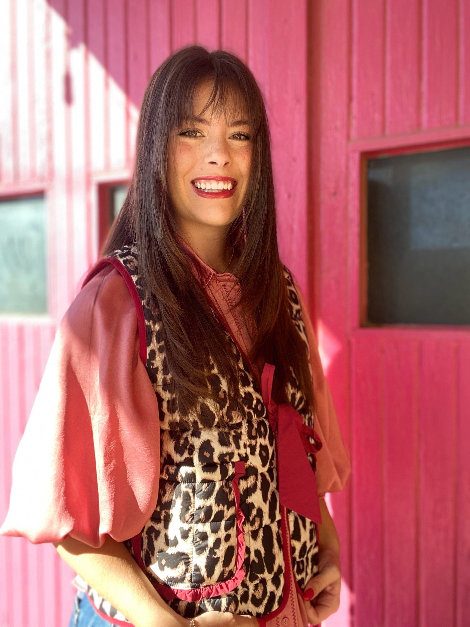 Outerwear Shada Red and Leopard Puff Vest