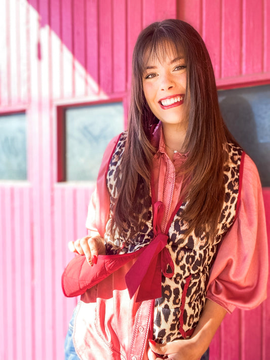 Outerwear Shada Red and Leopard Puff Vest