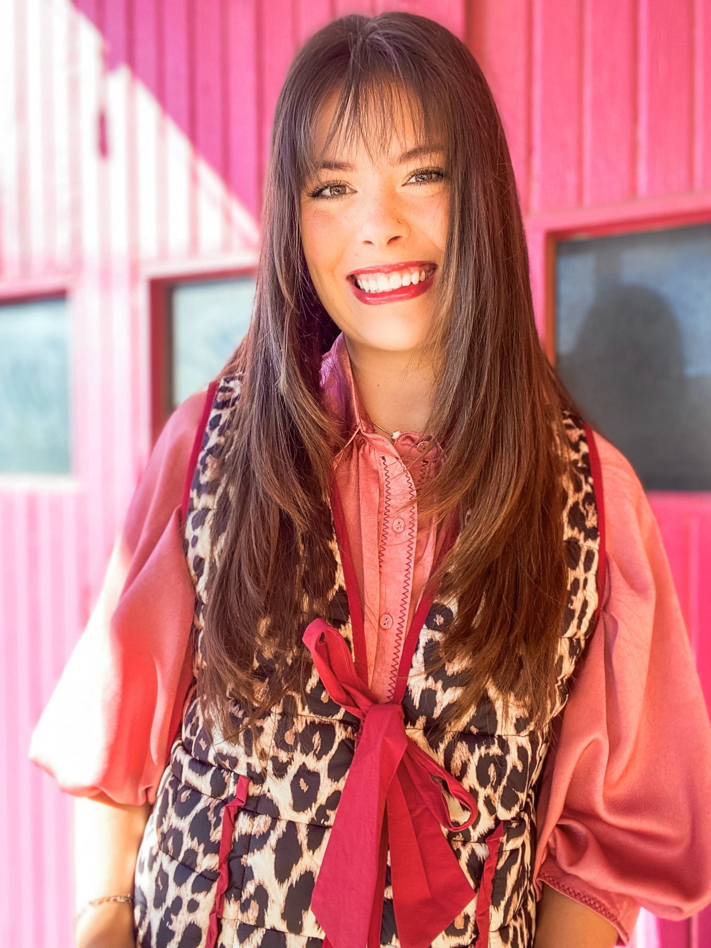 Outerwear Shada Red and Leopard Puff Vest