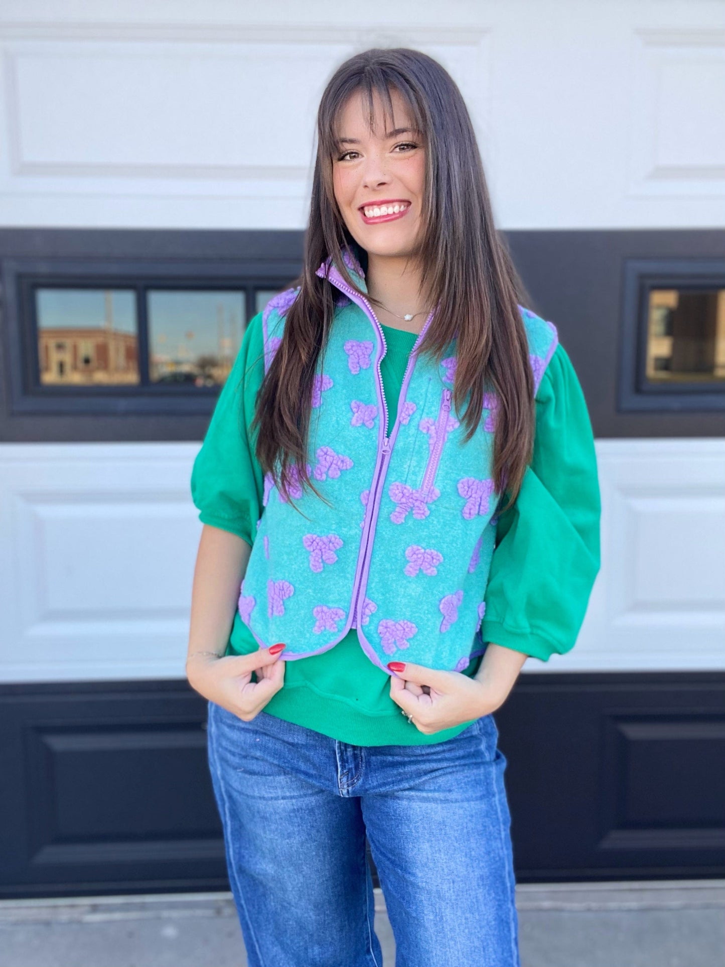 Outerwear Sherpa Bow Vest- Mint