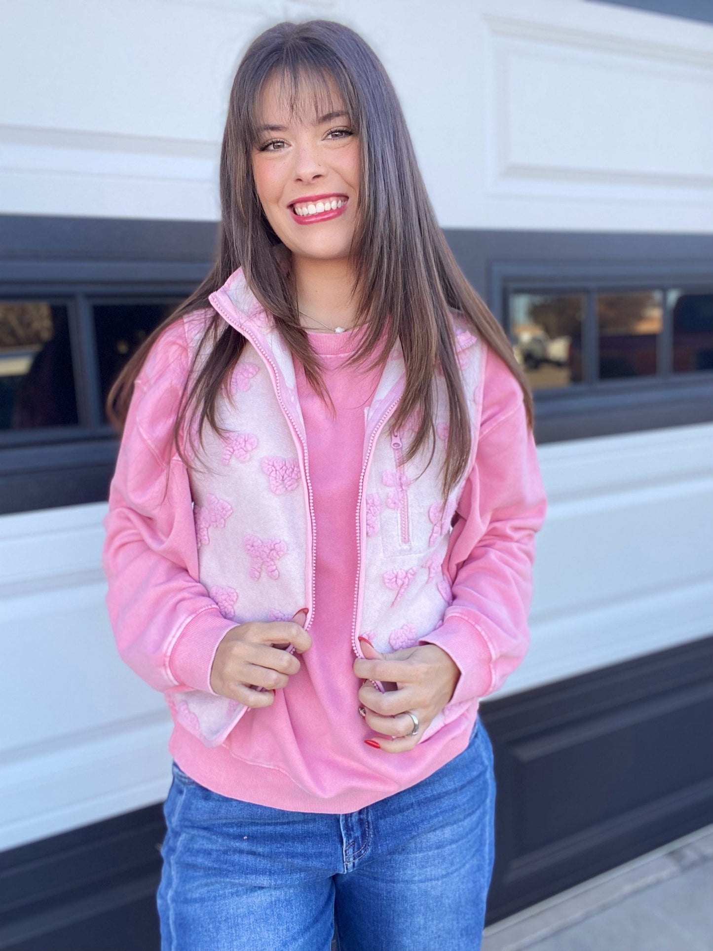 Outerwear Sherpa Bow Vest- Pink