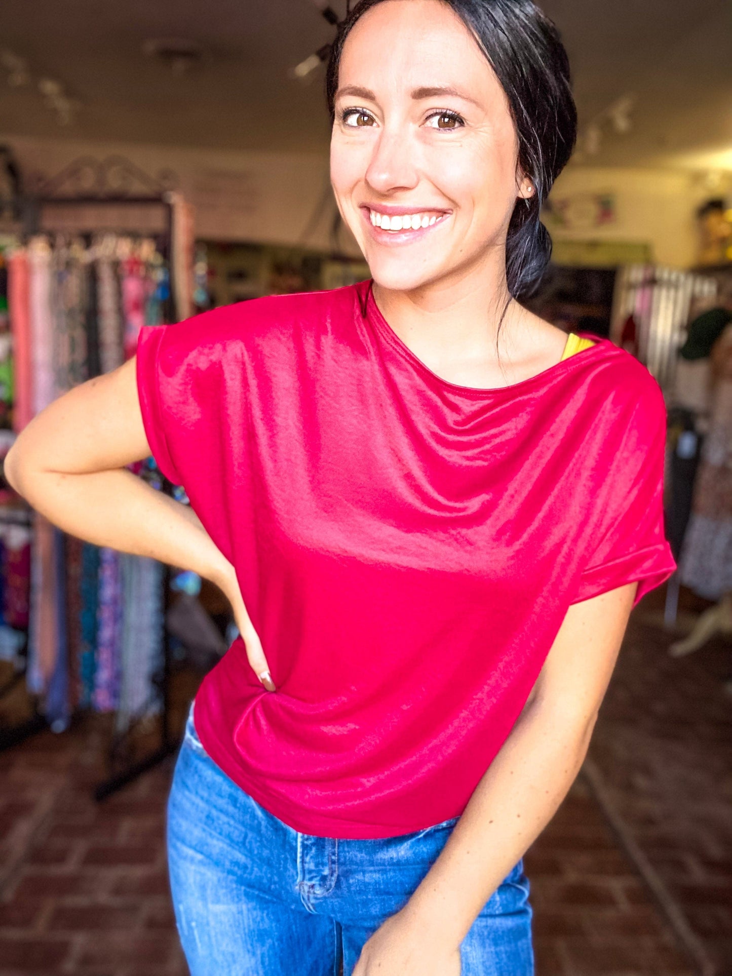 Shirts & Tops Shimmer Top-Cranberry