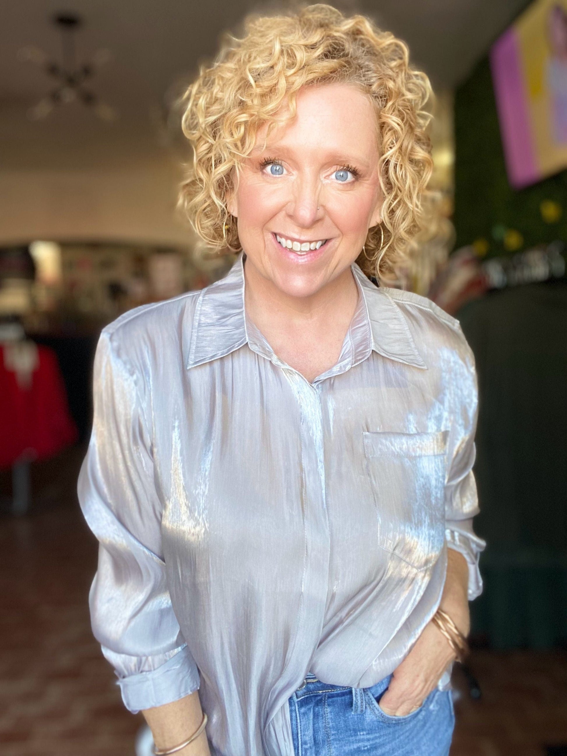 Tops Sienna Shimmer Blouse Silver