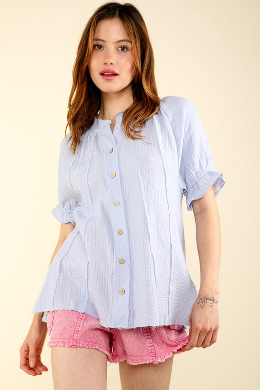 Tops Skye Cotton Gauze Top- Blue