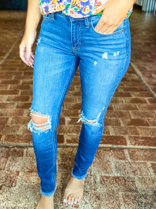 Bottoms Sneak Peek Mid Rise Distressed Skinny