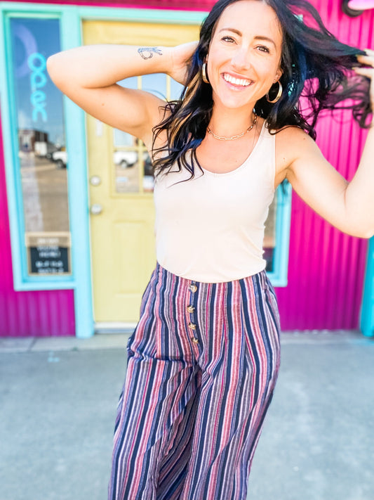 Bottoms Stripe High Waist Wide Leg Pant