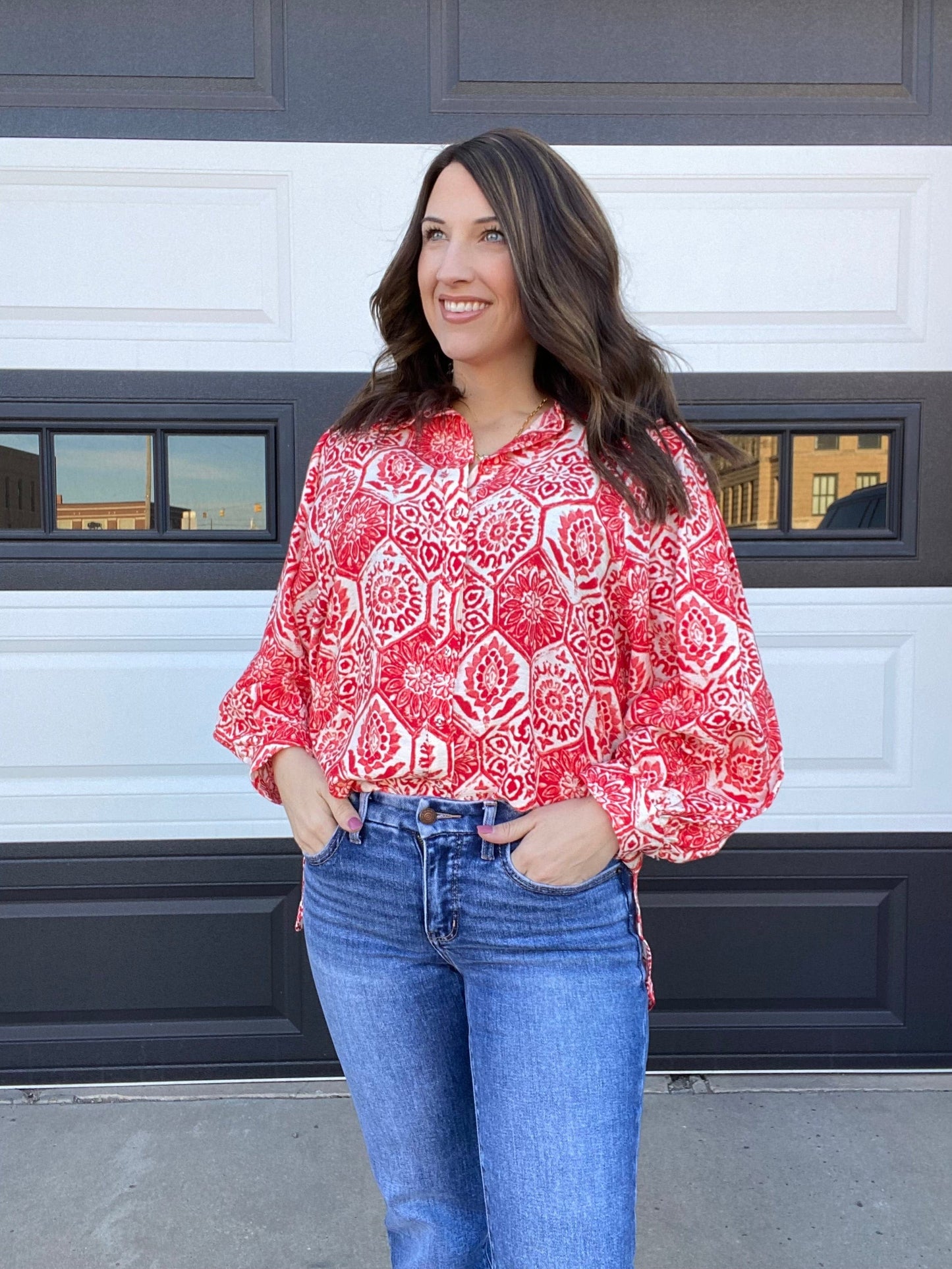 Tops Sydnee Red Honeycomb Blouse