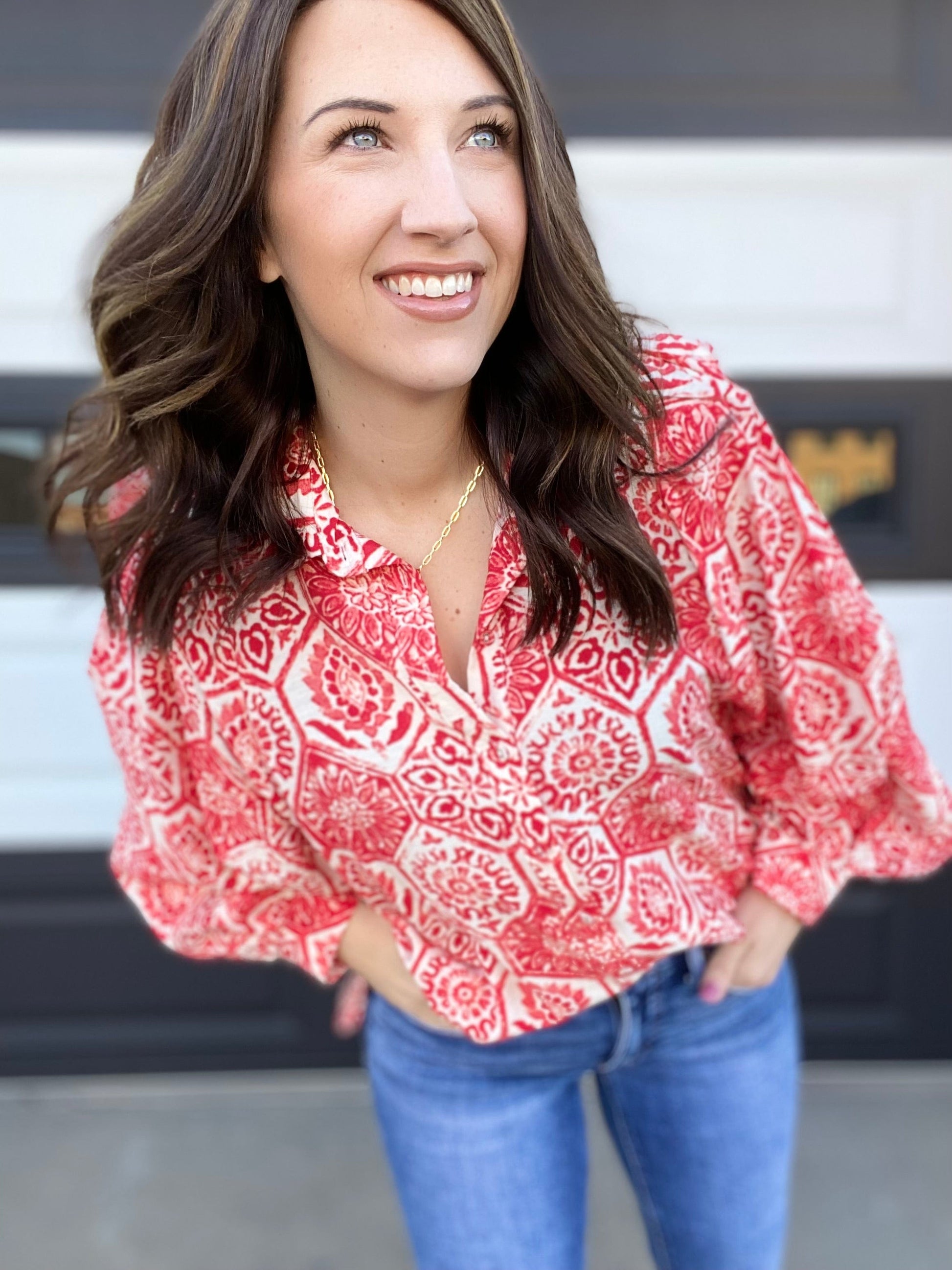 Tops Sydnee Red Honeycomb Blouse