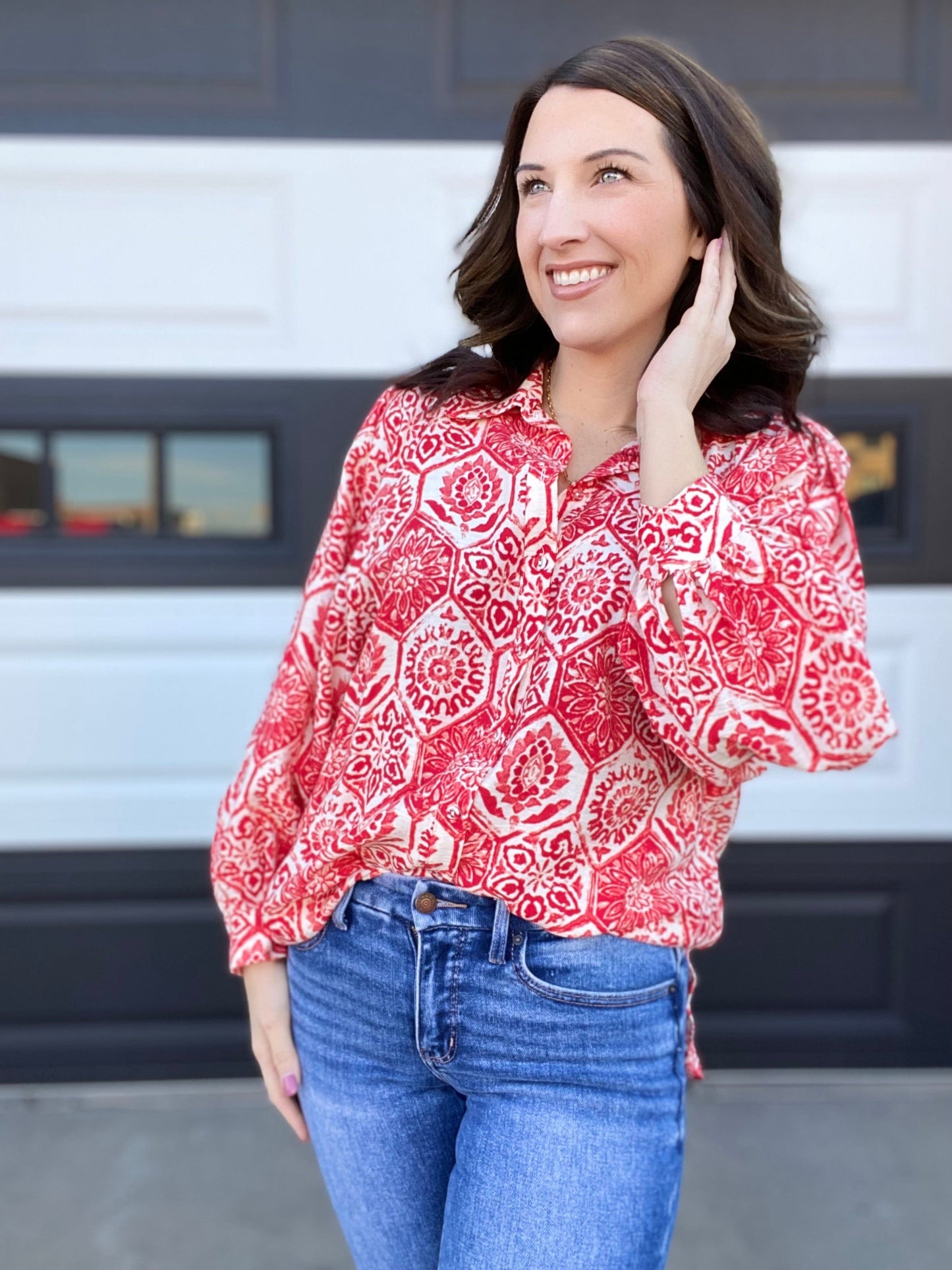 Tops Sydnee Red Honeycomb Blouse