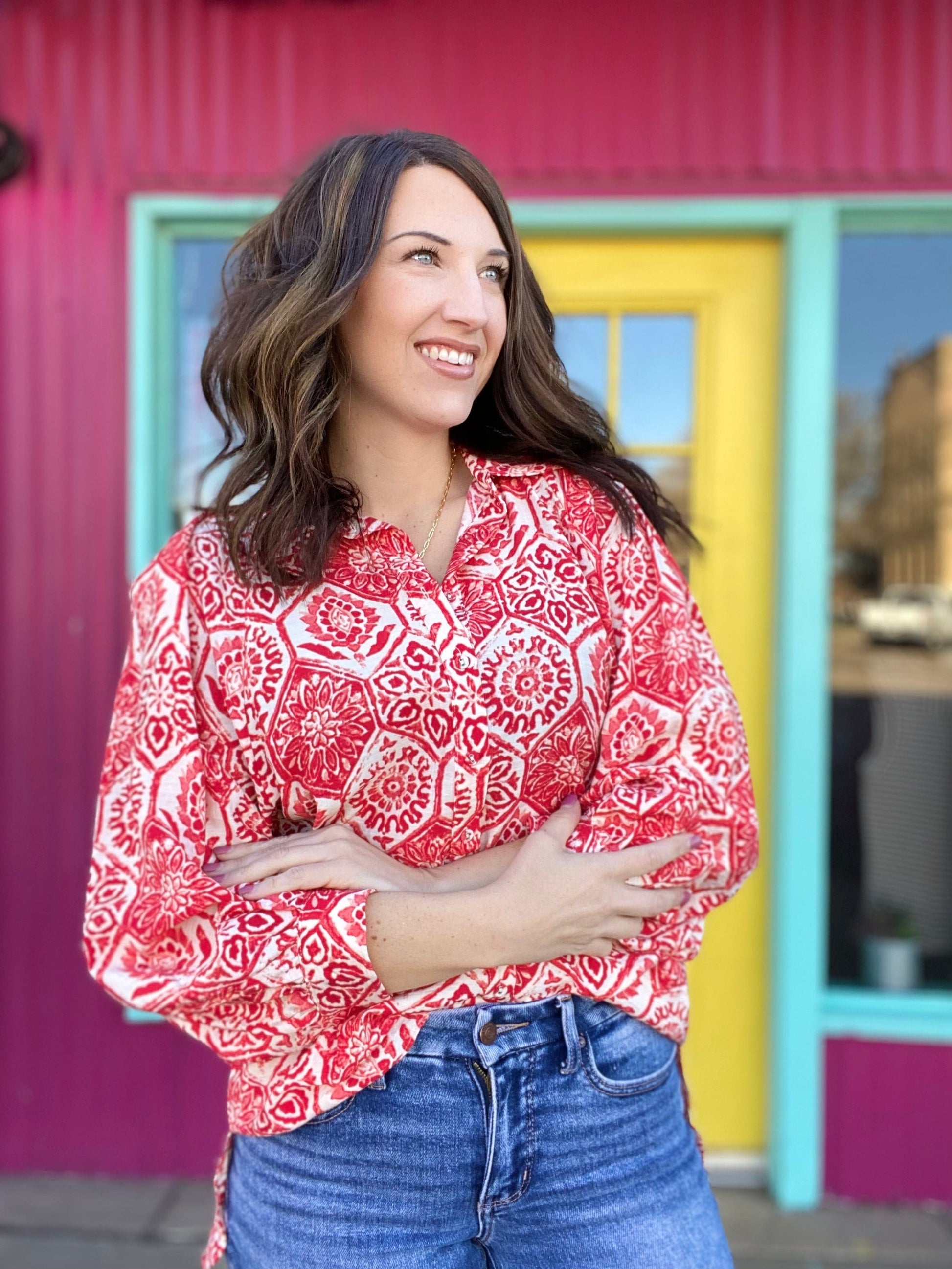 Tops Sydnee Red Honeycomb Blouse