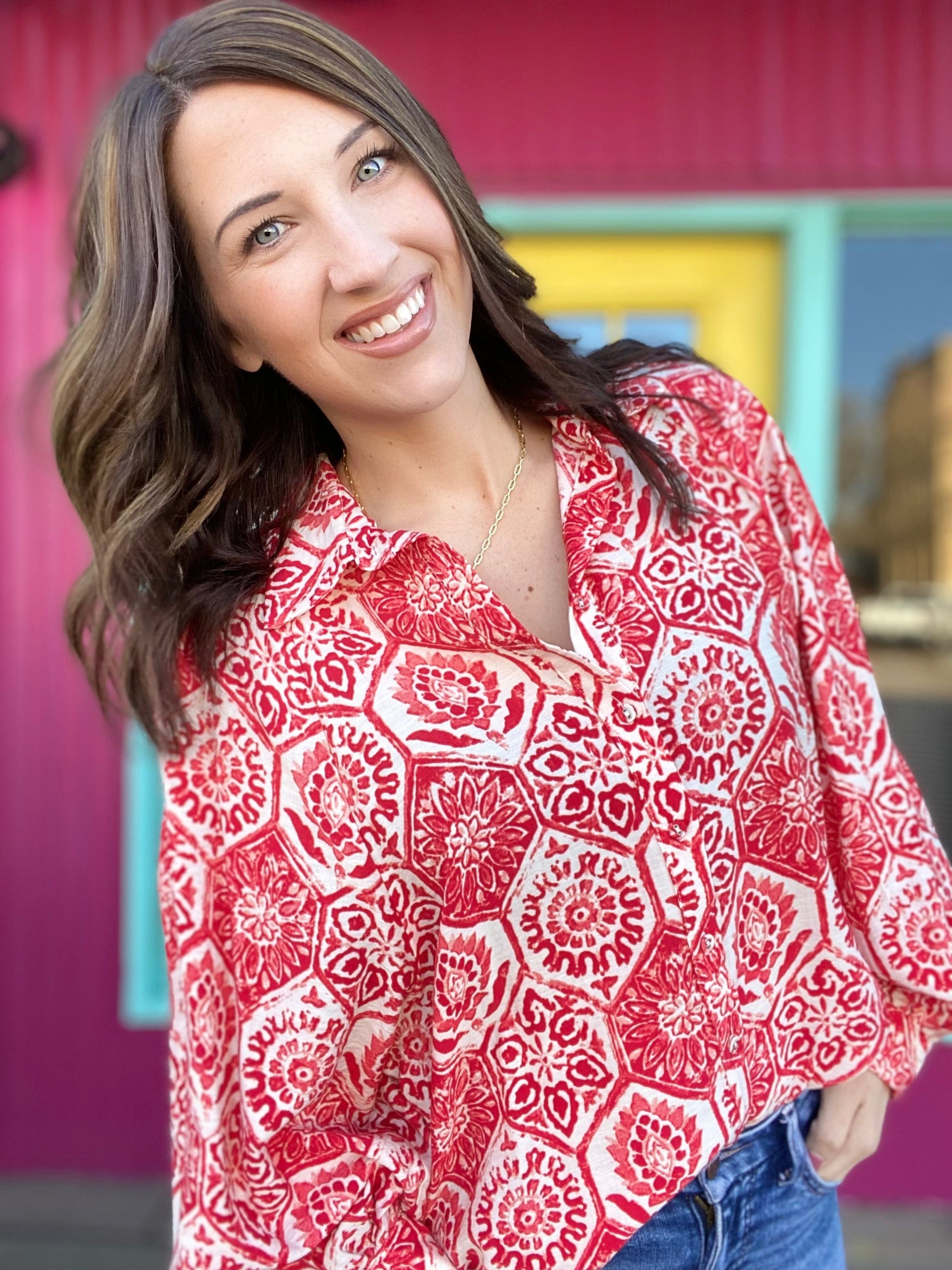 Tops Sydnee Red Honeycomb Blouse
