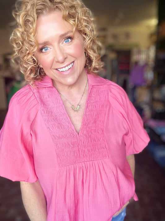 Tops Sydni Puff Sleeve Blouse Coral Pink
