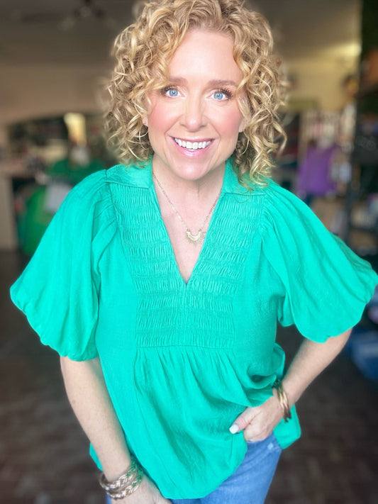 Tops Sydni Puff Sleeve Blouse Green