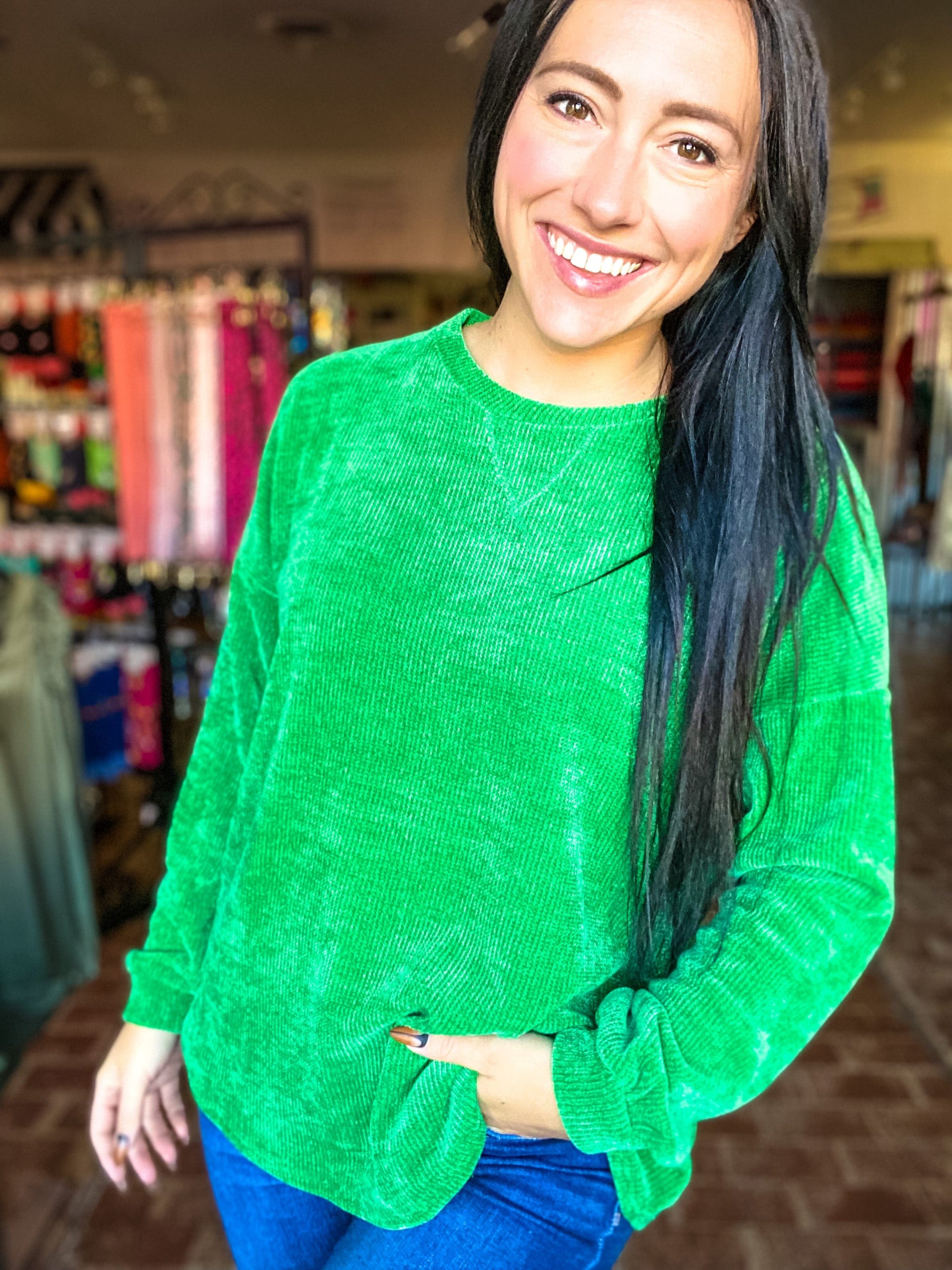 Tops Tara Chenille Pullover Sweater- Emerald