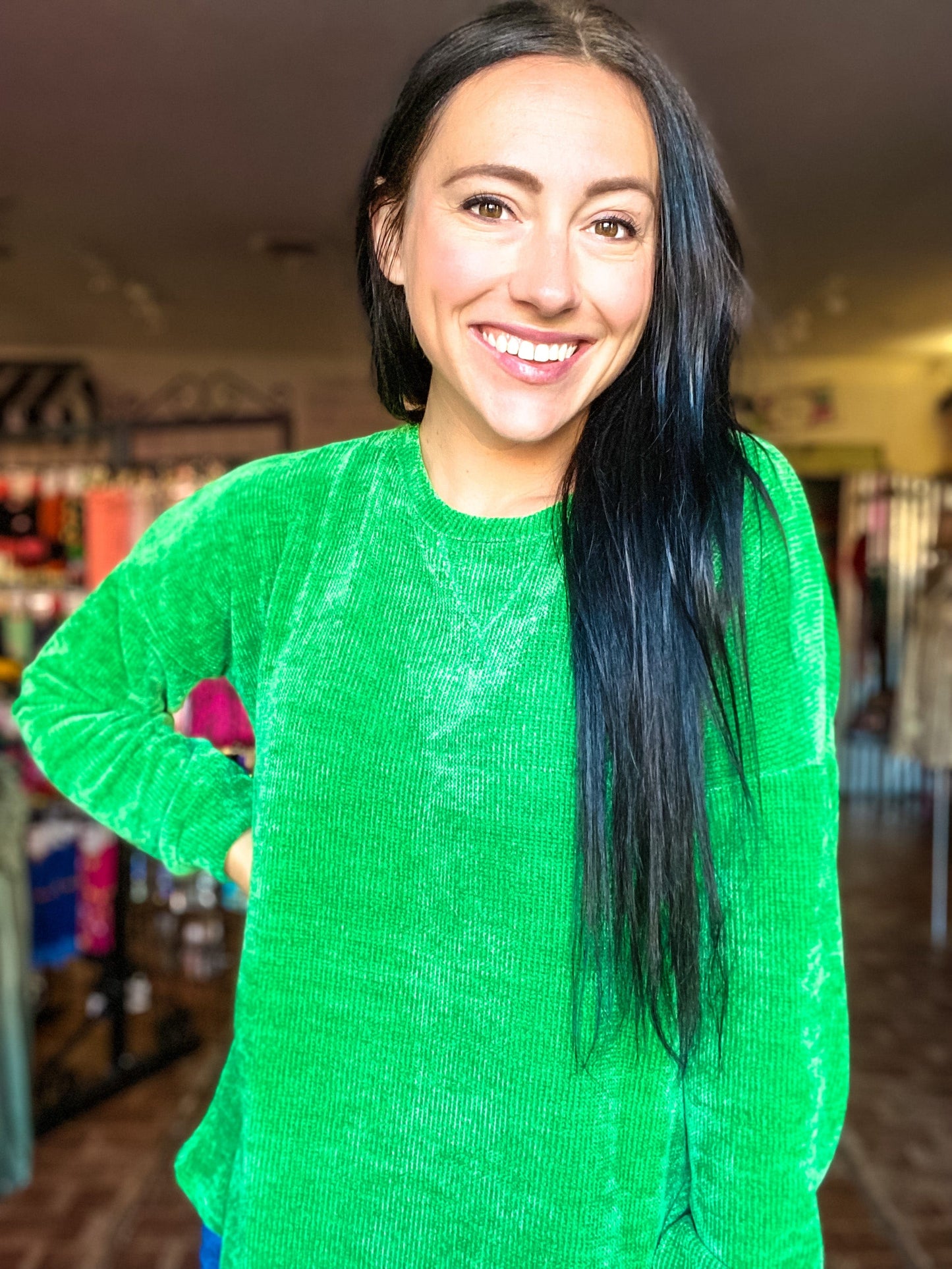 Tops Tara Chenille Pullover Sweater- Emerald