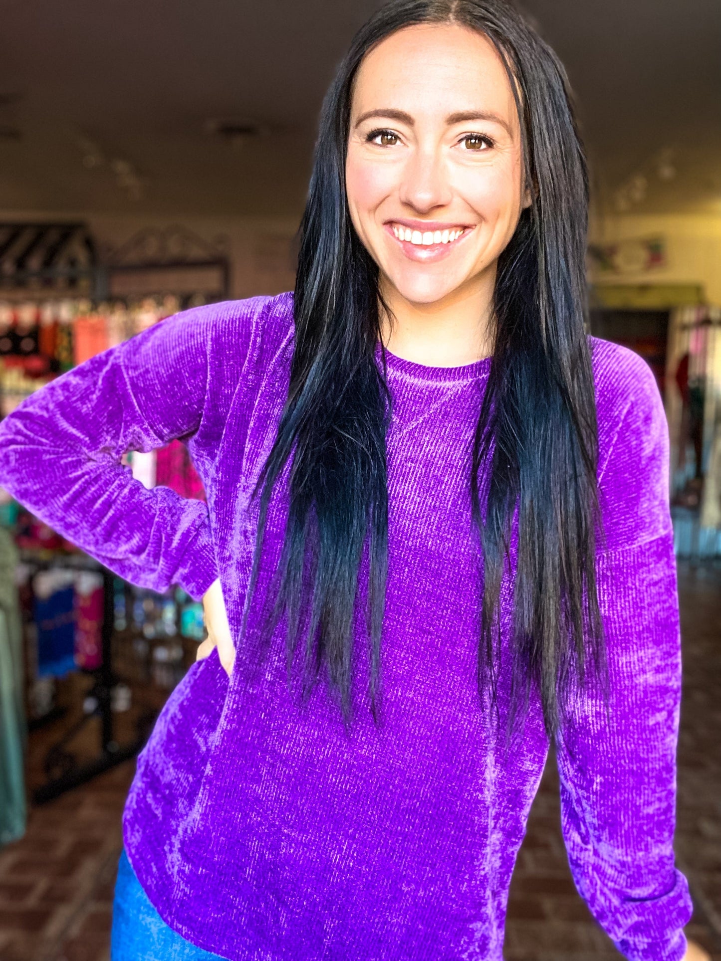 Tops Tara Chenille Pullover Sweater- Purple