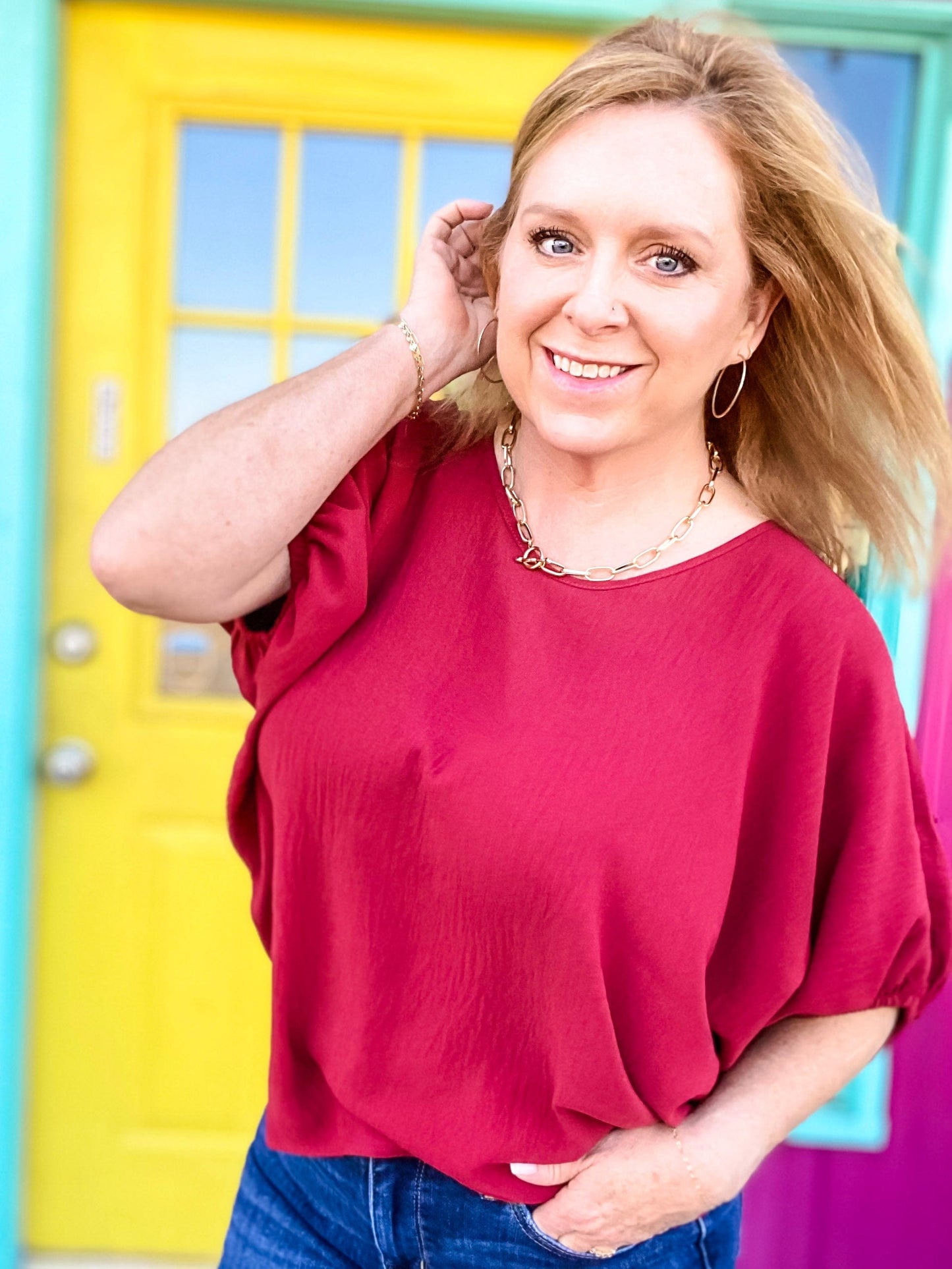 Shirts & Tops Tate Dolman Sleeve Top-Red Dahlia