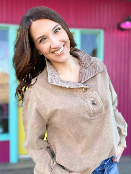 Shirts & Tops Tenlee Acid Wash Pullover- Mocha