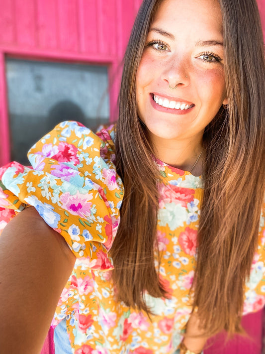 Tops THML Ceceli Floral Puff Sleeve Top