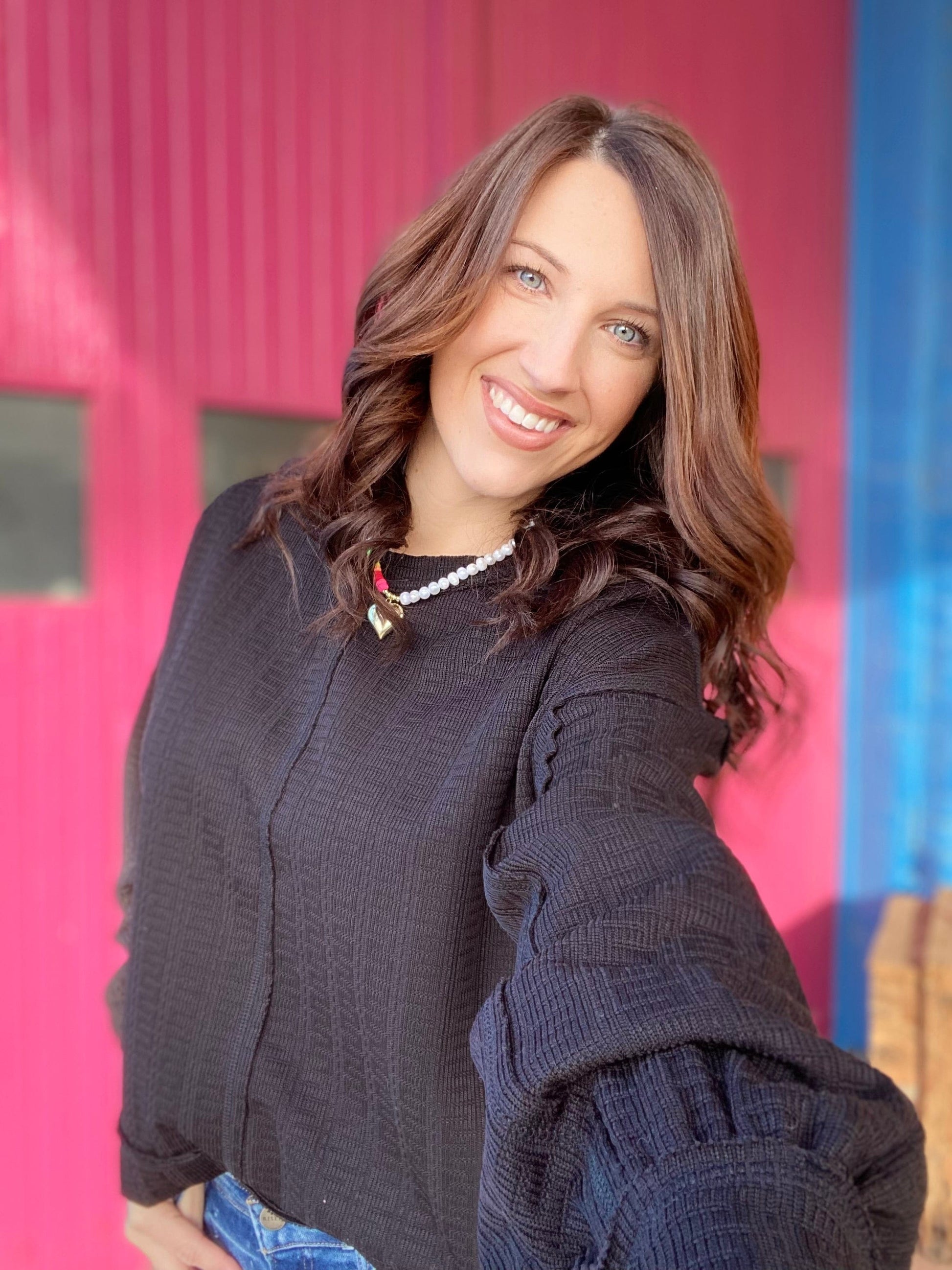 Shirts & Tops Tinny Waffle Knit Pullover- Black