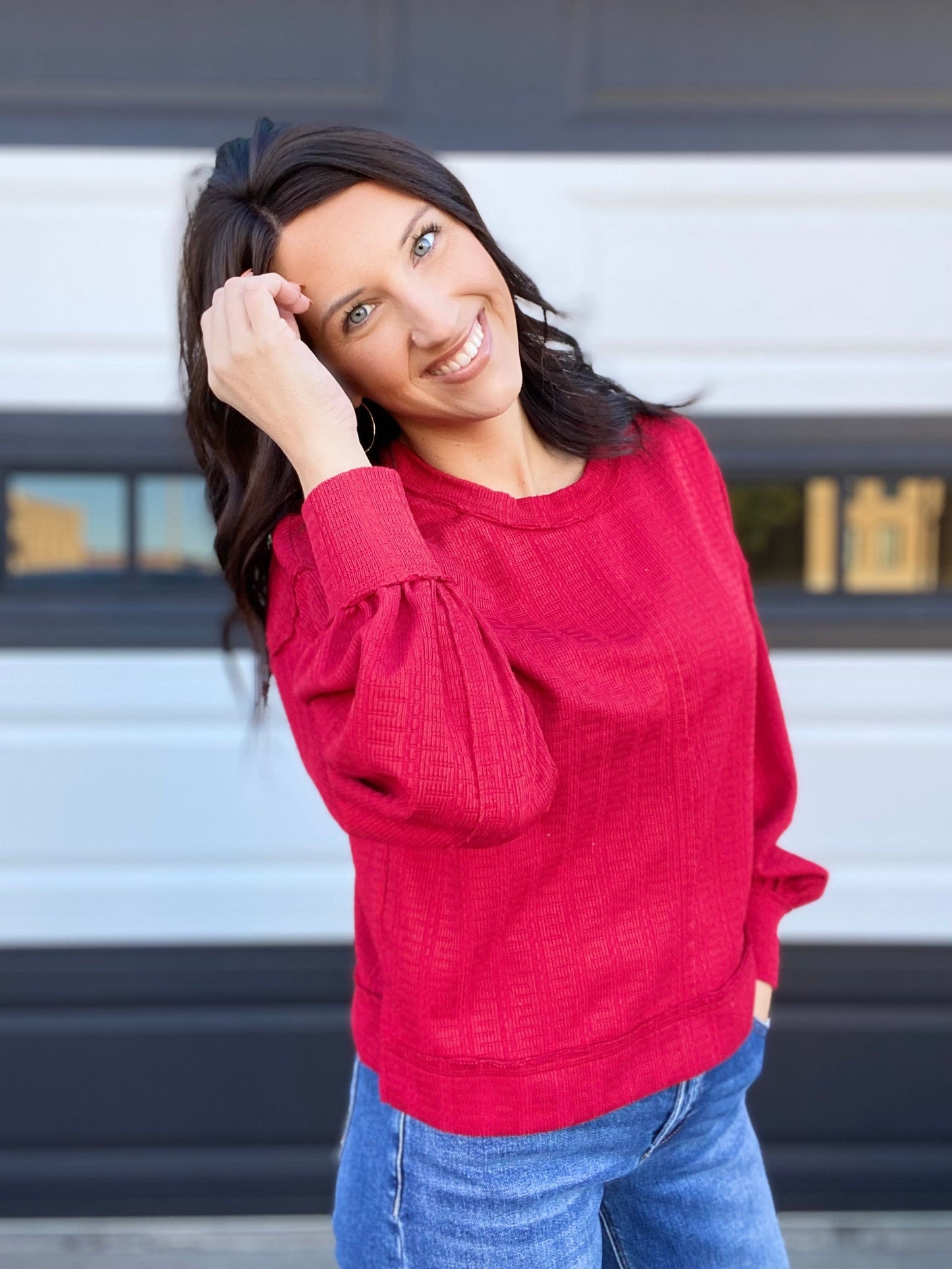 Shirts & Tops Tinny Waffle Knit Pullover- True Red