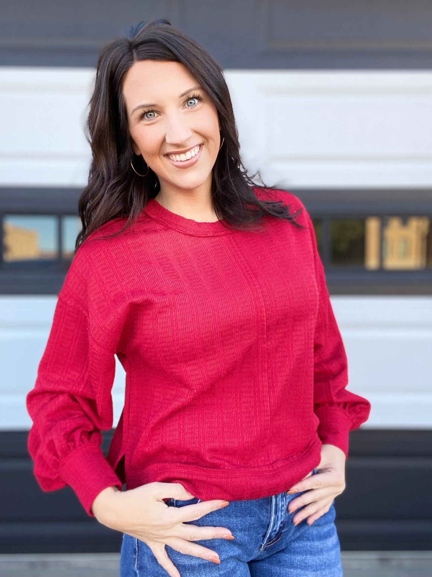 Shirts & Tops Tinny Waffle Knit Pullover- True Red