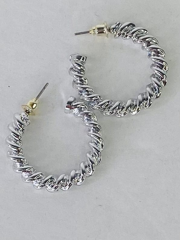 Earrings Twisted Hoop Earrings-Silver