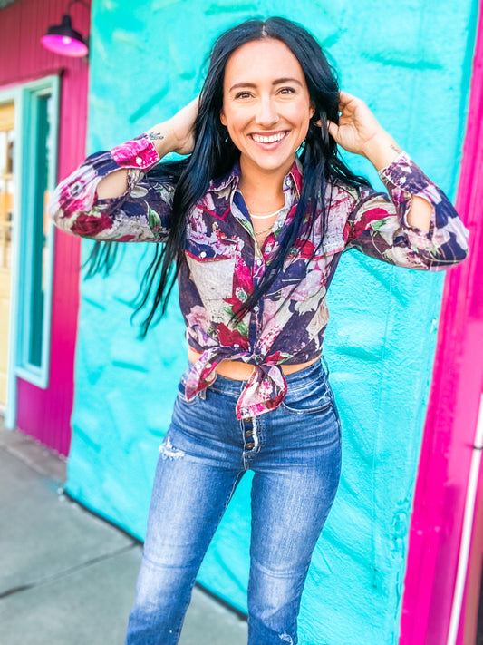 Tops Vintage Floral Button Down Top