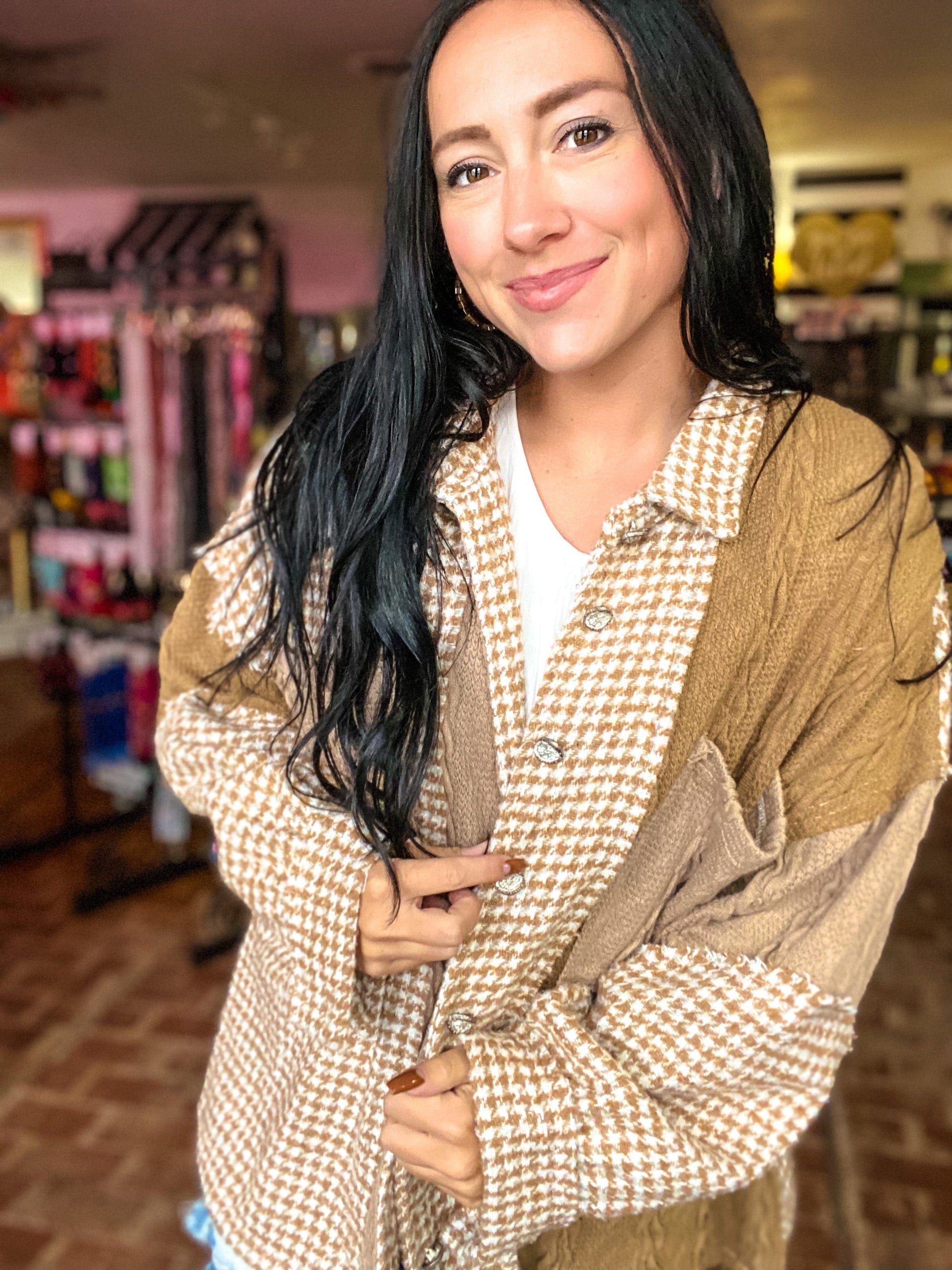 Outerwear Vintage Houndstooth Jacket- Camel