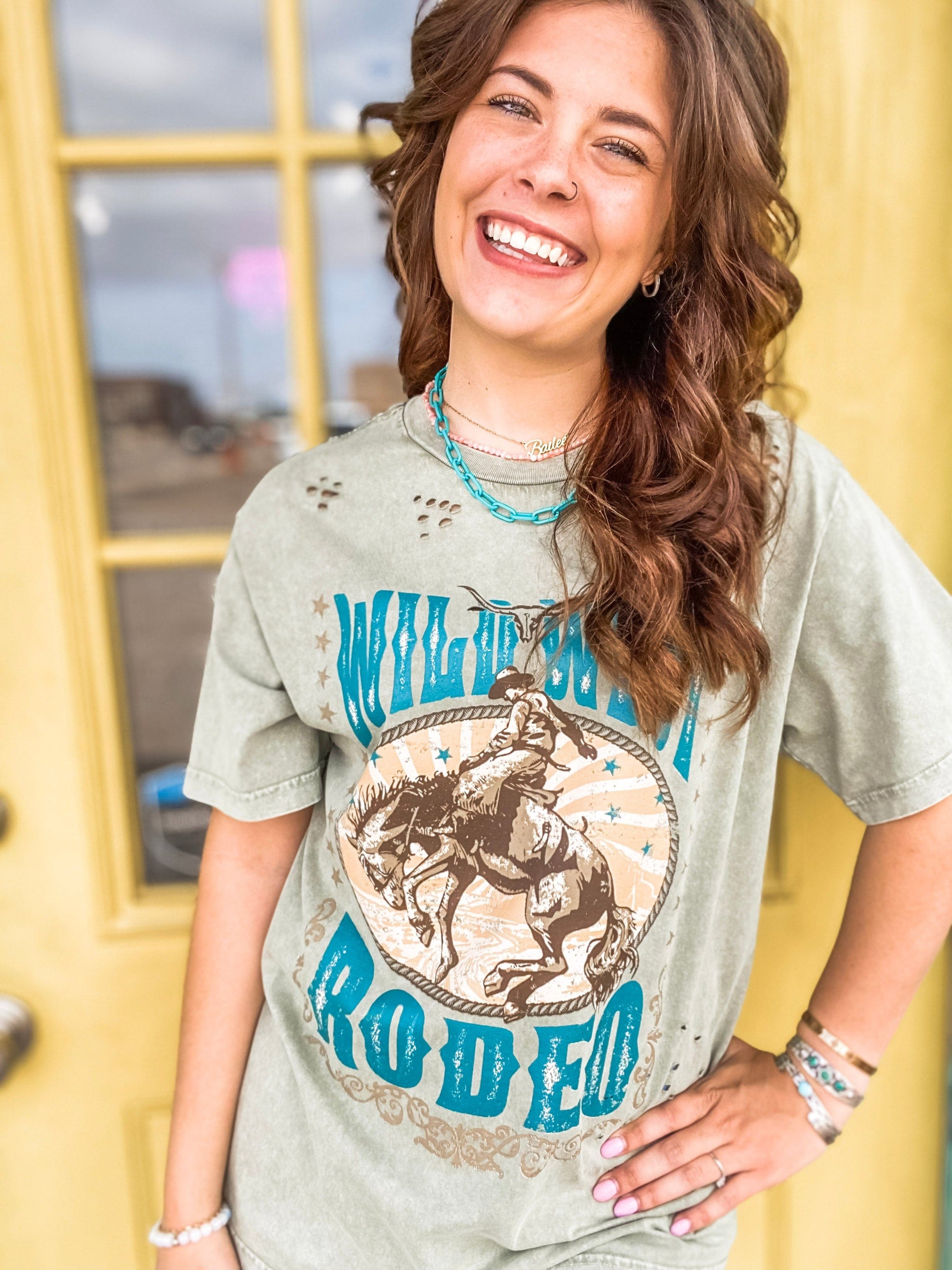 Farmgirl Frosting Vintage Rodeo Tee in Olive S