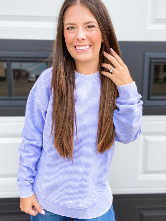 Vintage Wash Corded Crew Sweatshirt-Lilac