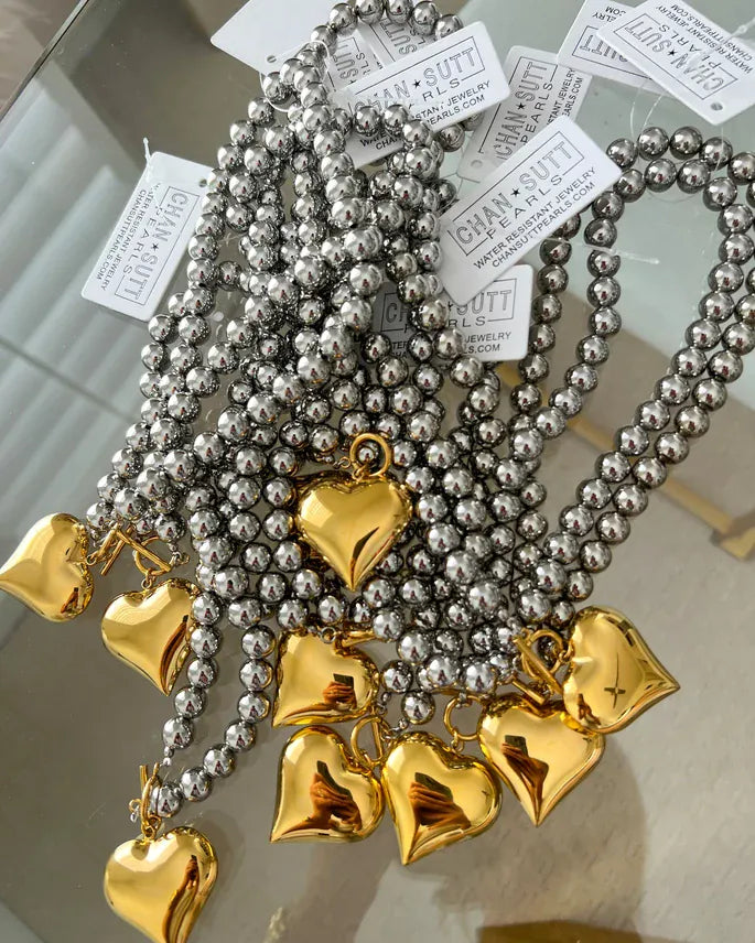 Necklaces Water Resistant Bubble Heart Toggle Necklace