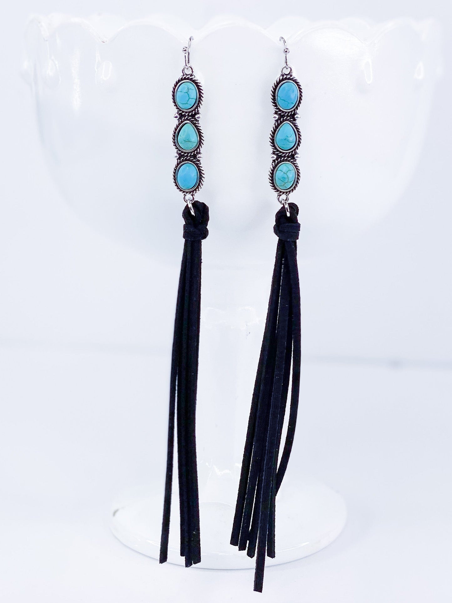 Earrings Funky Tassel and Turquoise Earring Black