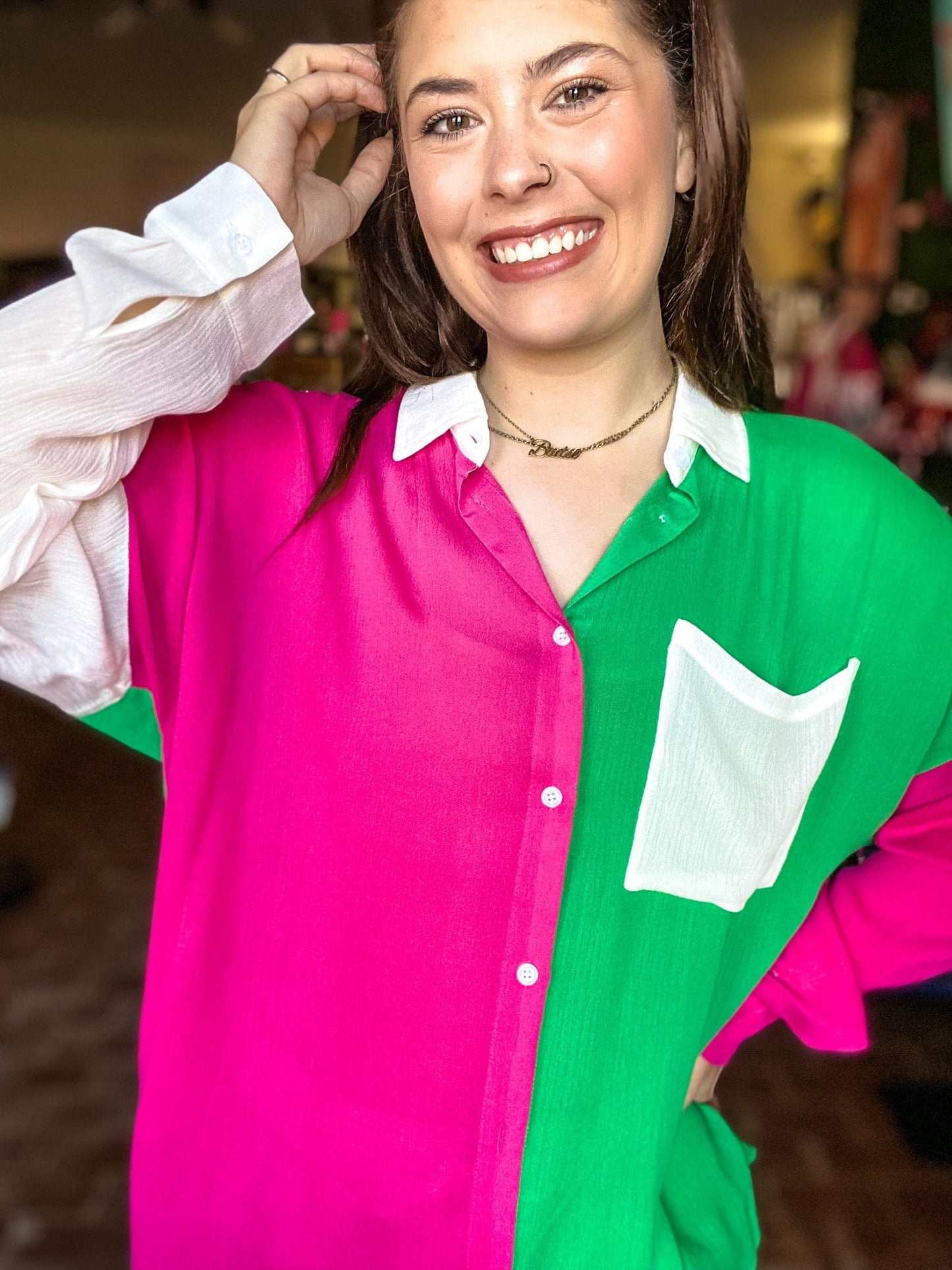 Shirts & Tops Color Block Button Down- Brights