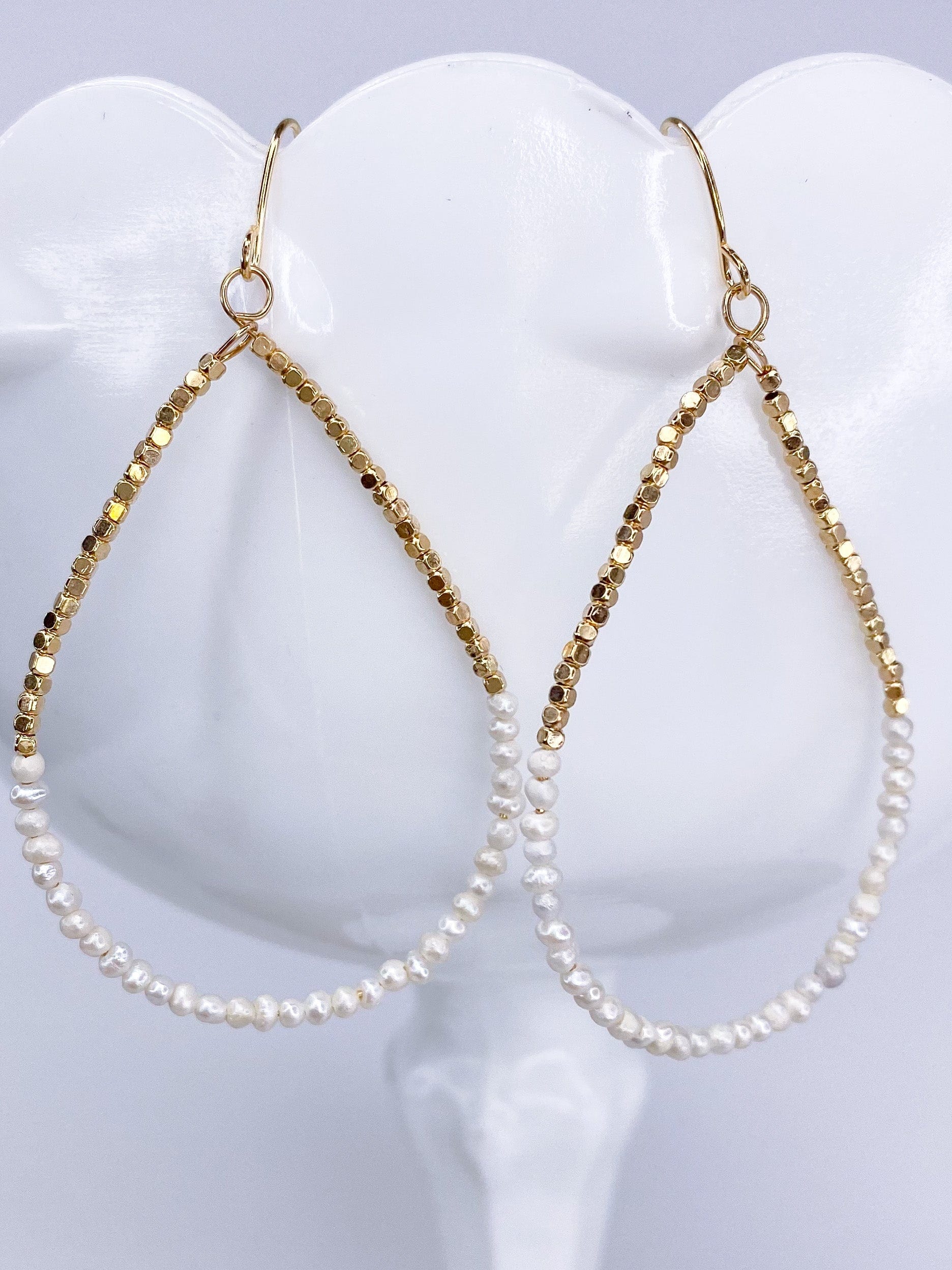 Earrings Fresh Water Pearl Teardrop- Gold