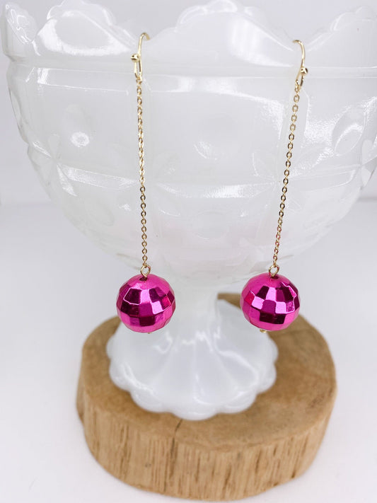 Earrings Fuchsia Disco Ball Earring