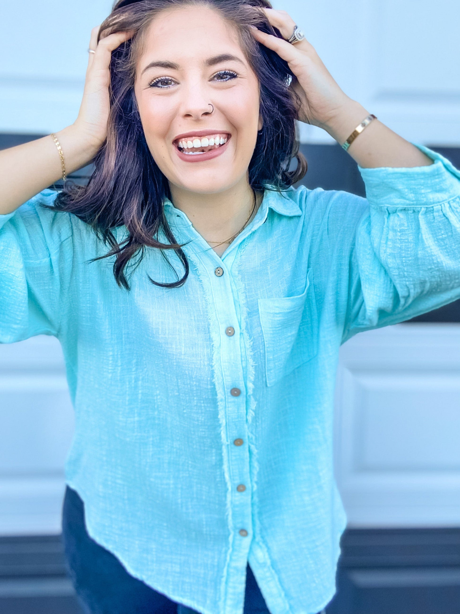 Tops Gidget Gauze Blouse- Ocean Blue