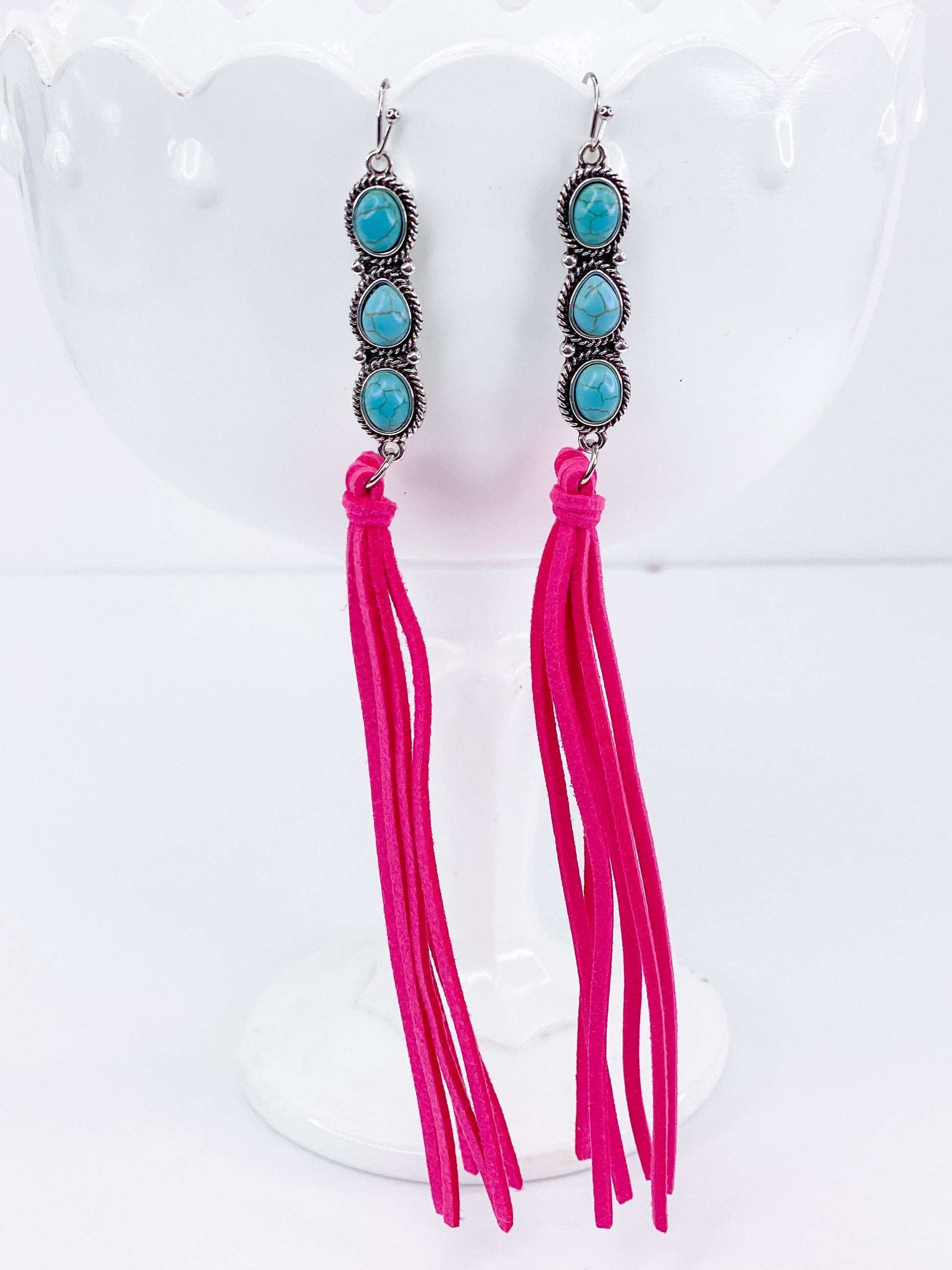 Earrings Funky Tassel and Turquoise Earring Hot Pink