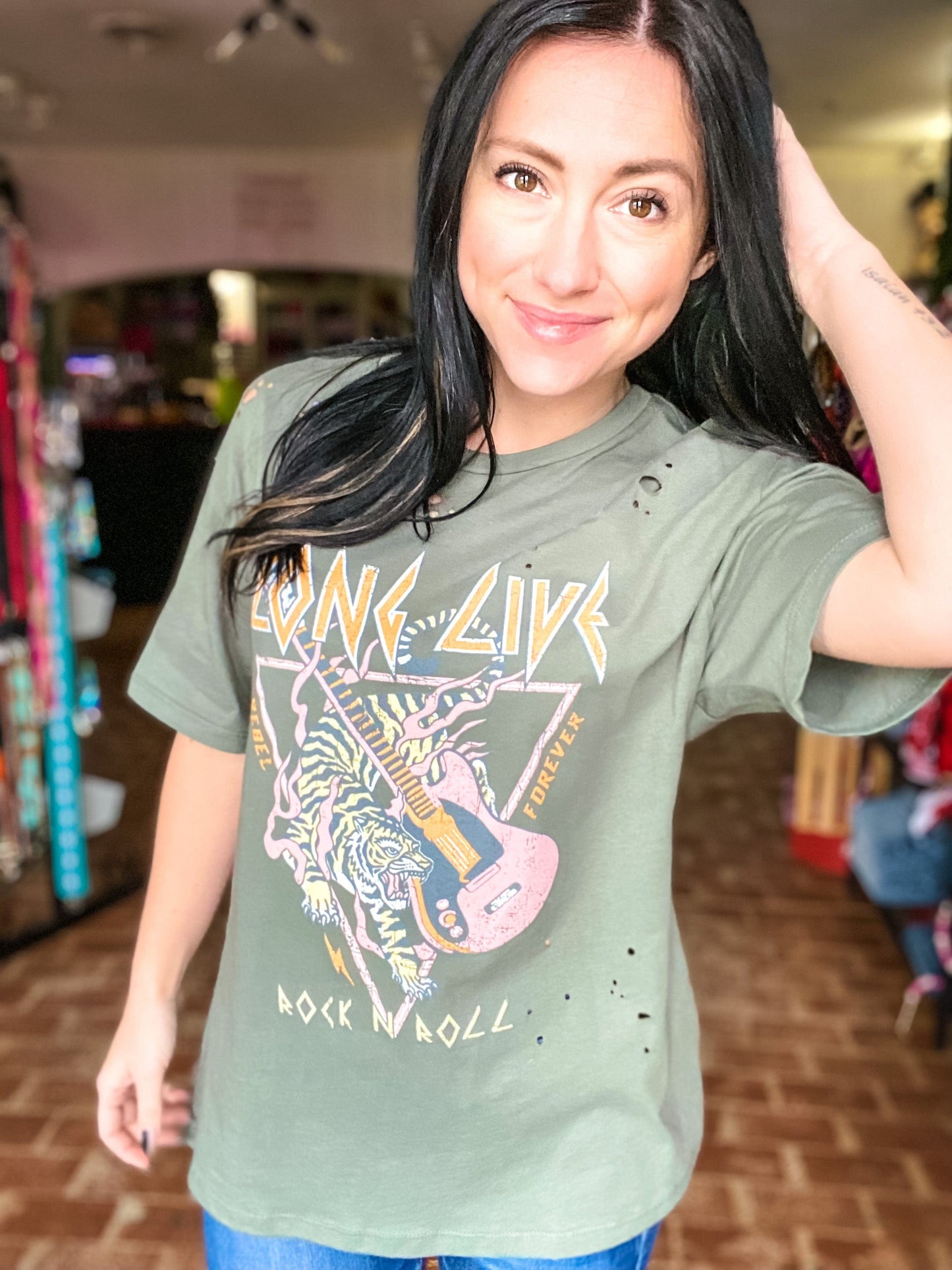 Graphic Tees Long Live Rock n' Roll- Olive