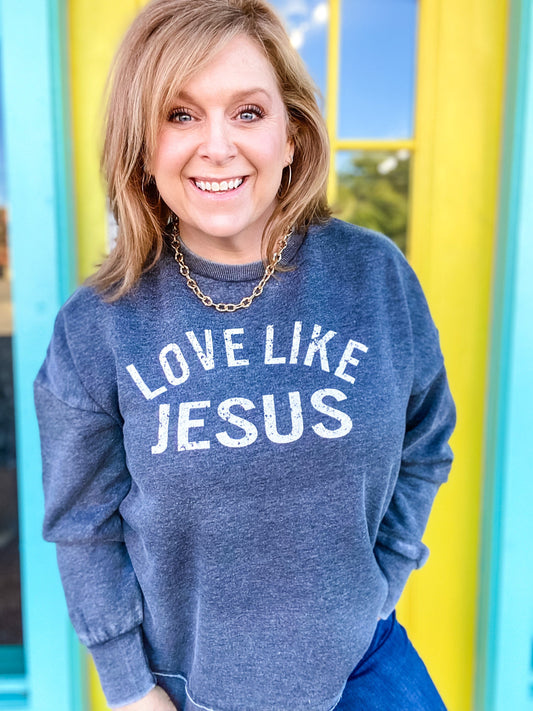 Tops Love Like Jesus Vintage Fleece Sweatshirt- Charcoal
