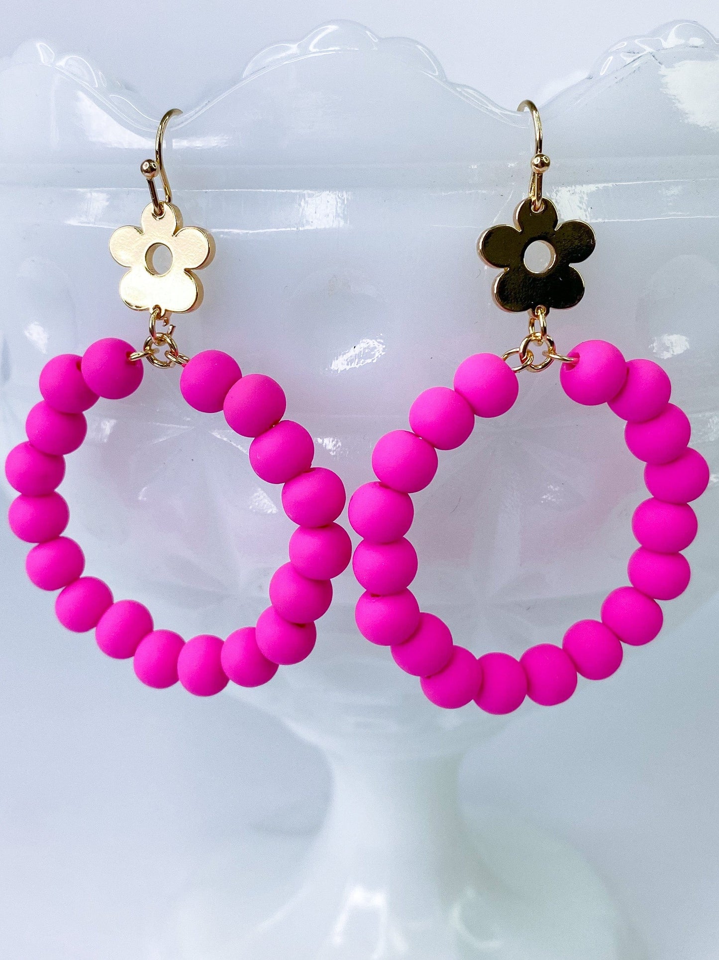 Earrings Neon Pink Clay Hoop