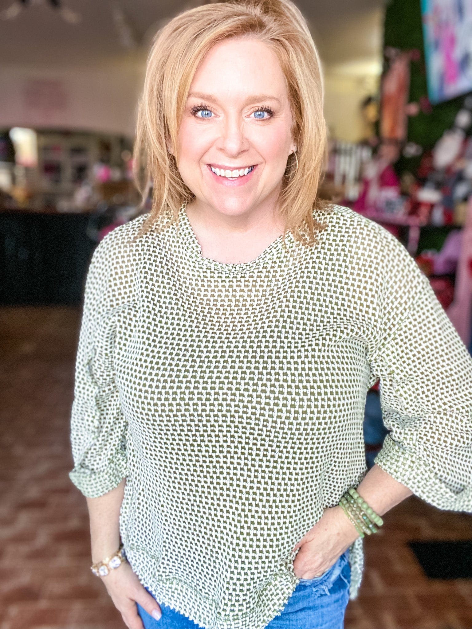 Tops Olive Waffle Pullover