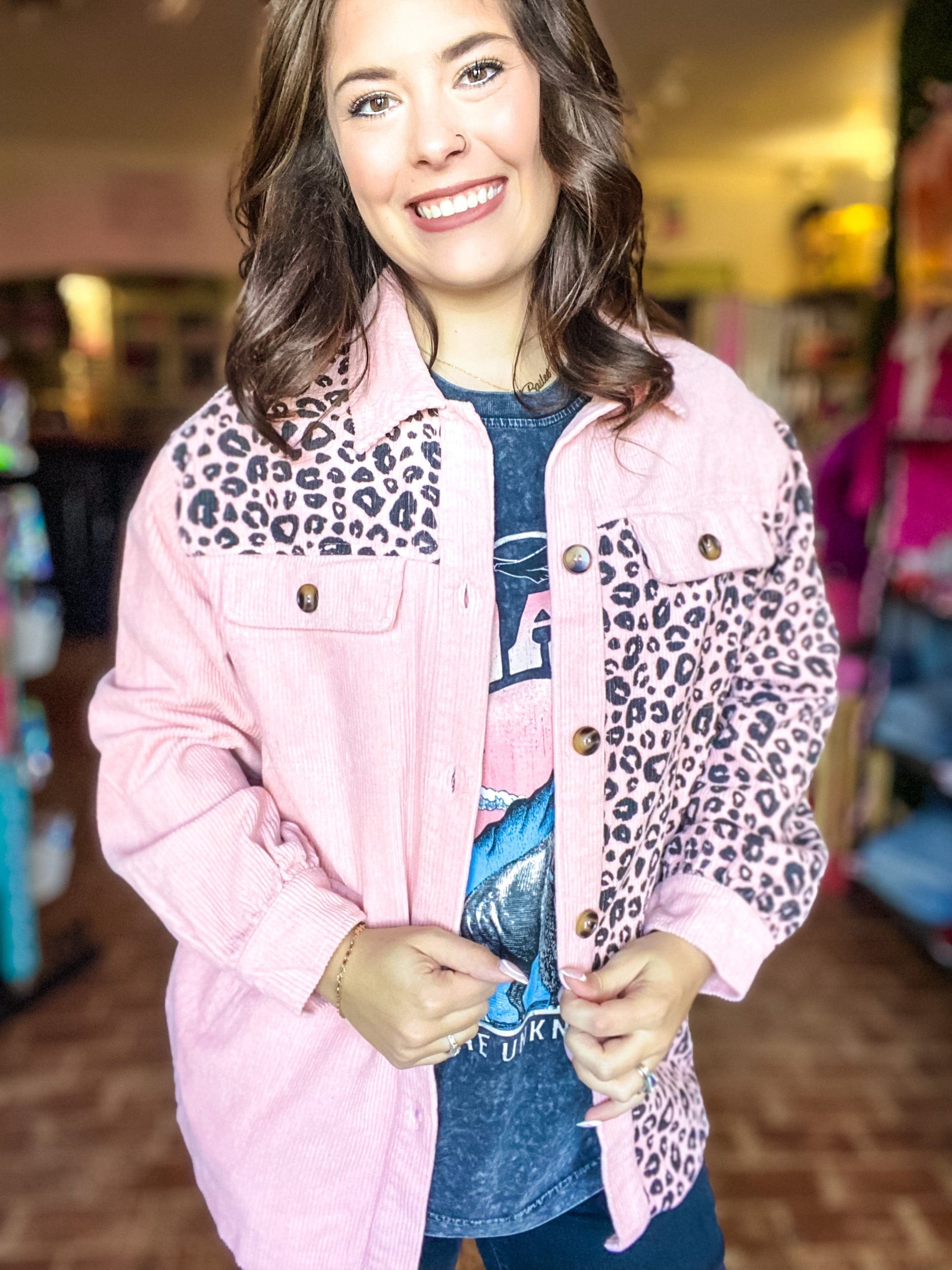 Outerwear Pastel Pink Leopard Shacket