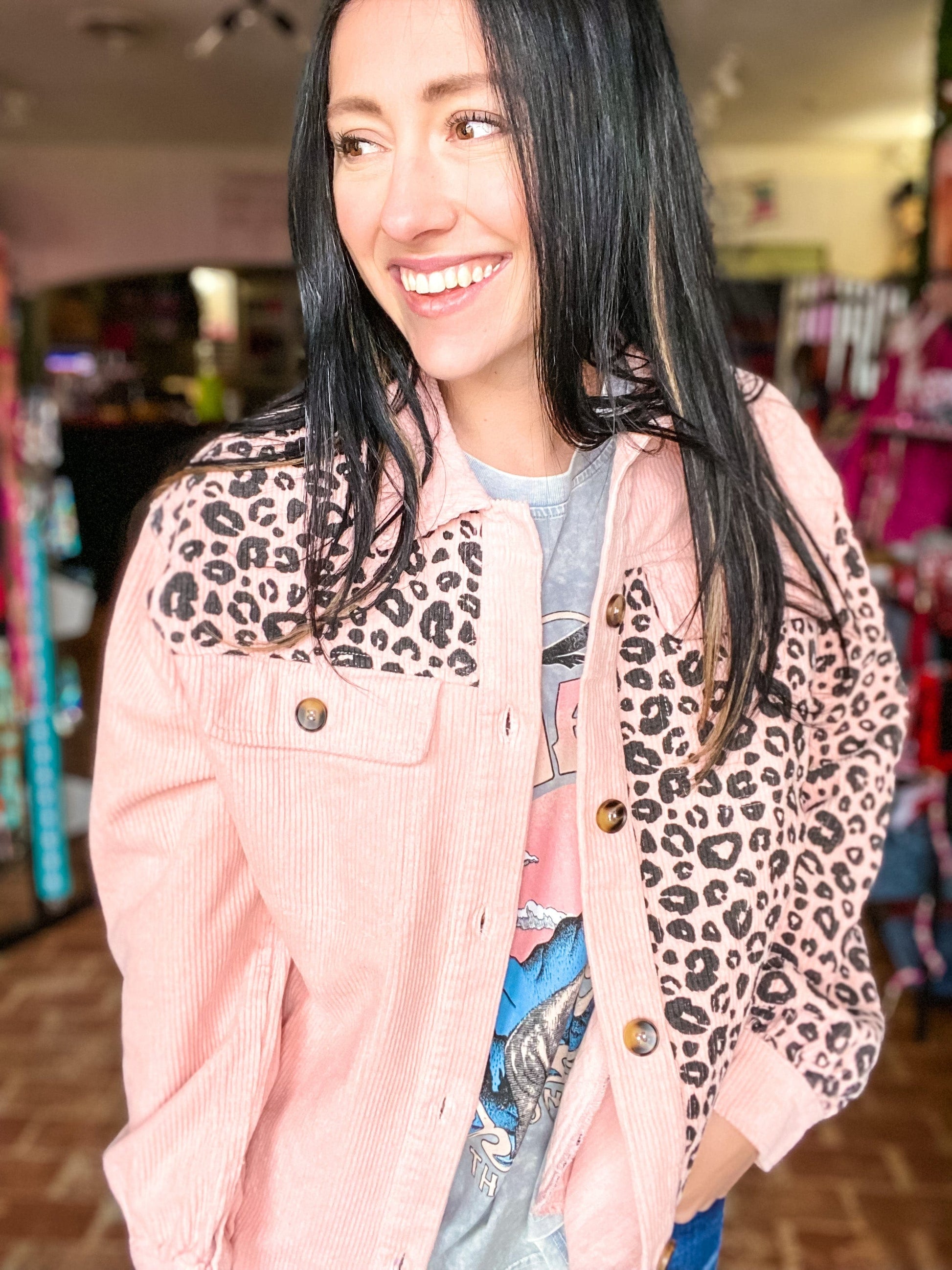 Outerwear Pastel Pink Leopard Shacket