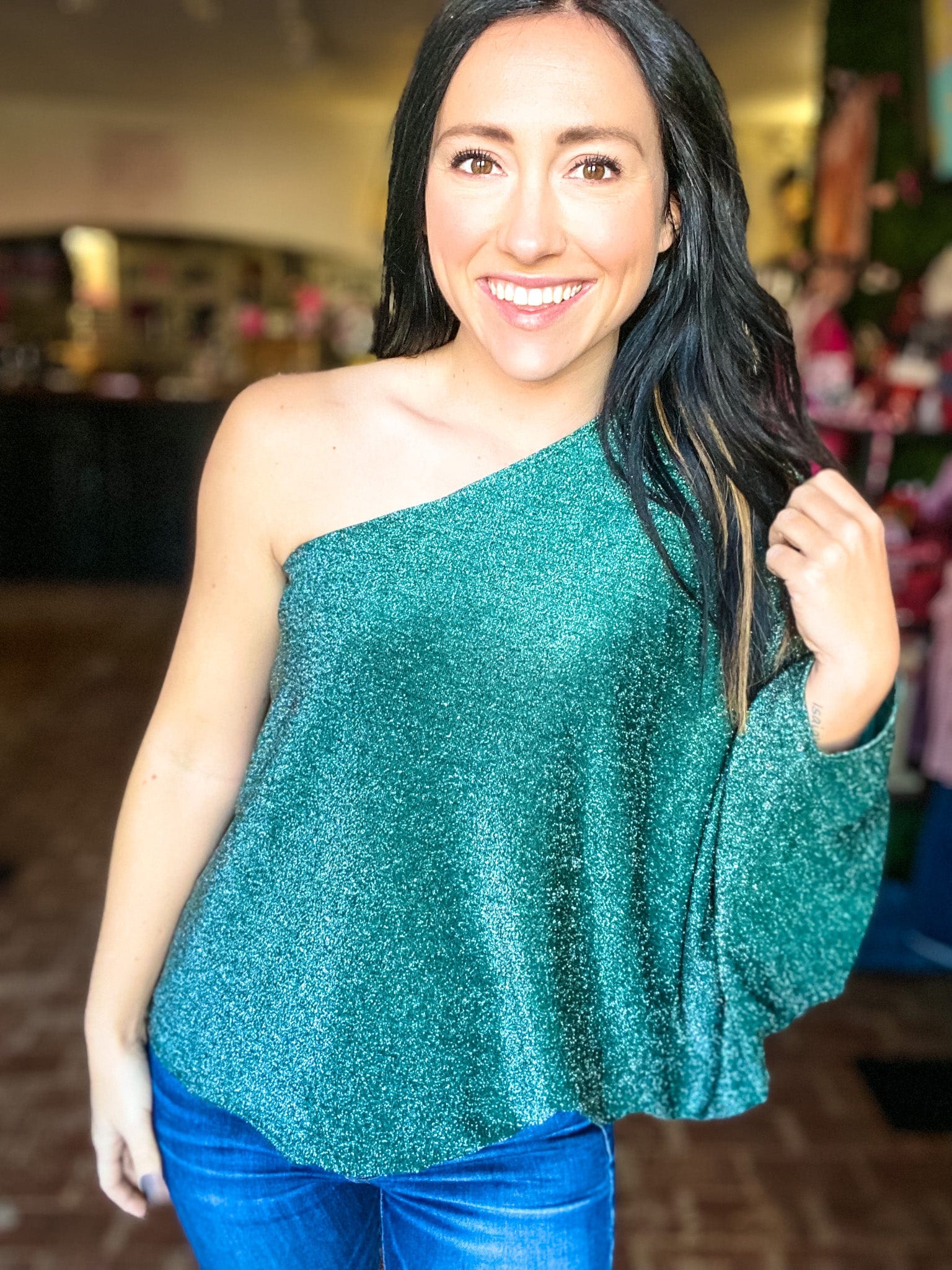 Tops Sparkly One Shoulder Top