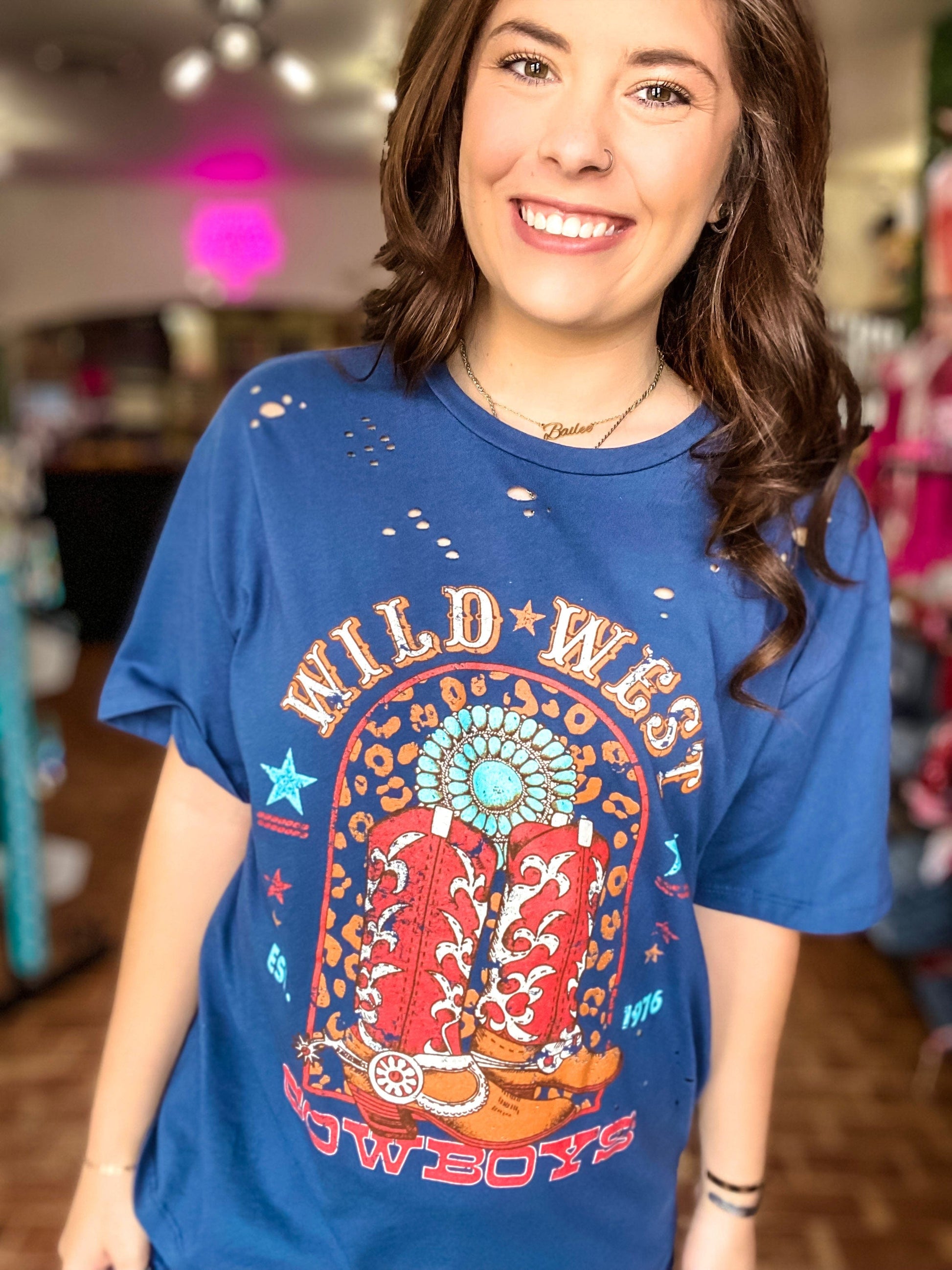 Graphic Tees Wild West Cowboy Boots-Blue